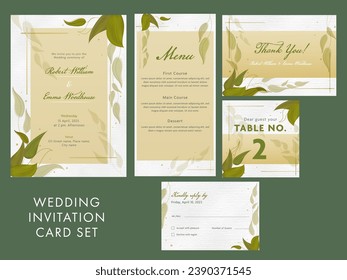 Wedding Invitation Card Set Like as Menu Details, Thank You, Table Number and Kindly Reply or RSVP Card.