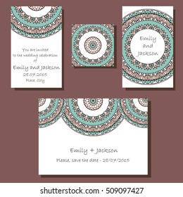 Wedding invitation card set with mandala