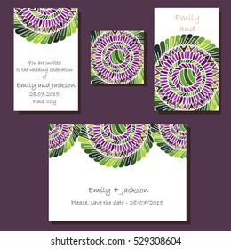 Wedding invitation card set with mandala