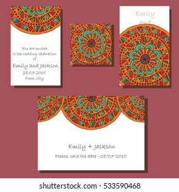 Wedding invitation card set with mandala