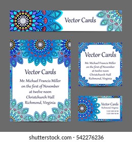 Wedding invitation card set with mandala. Ornamental floral invitation cards, oriental pattern, vector illustration. Islam, Arabic, Indian, turkish, pakistan, chinese, ottoman motifs.
