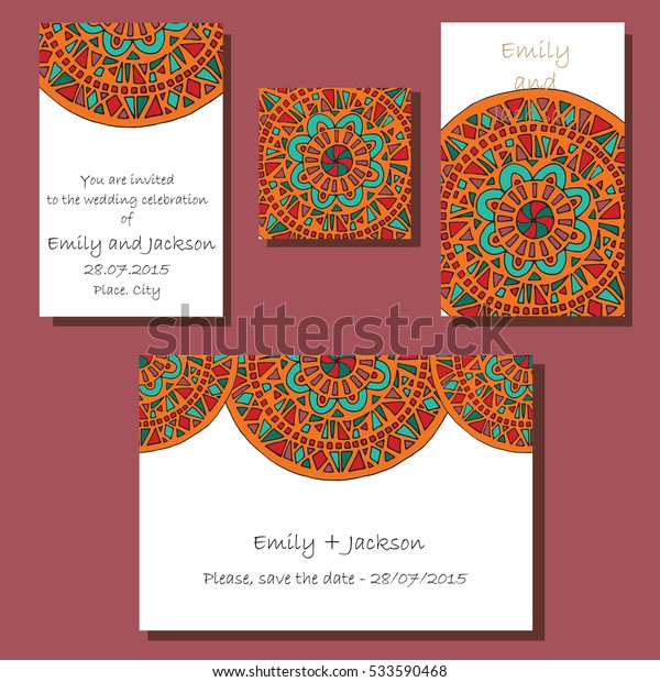 Wedding invitation card\
set with mandala