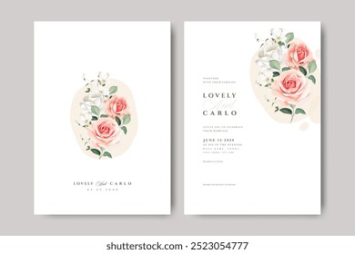 cartão de convite de casamento conjunto com design de flores de buquê minimalista