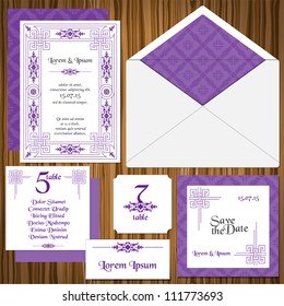 Wedding Invitation Card Set. RSVP in Vector