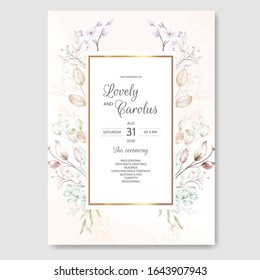 Wedding invitation card set template with beautiful watercolor floral and leaves