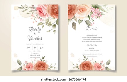 Wedding invitation card set template with beautiful floral frame