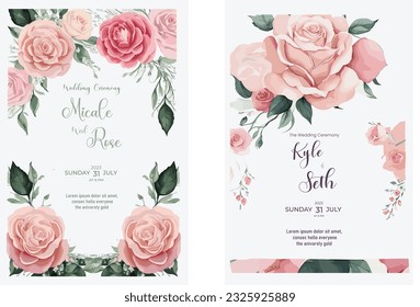 Diseño de plantillas de juego de tarjetas de invitación de matrimonio con hoja de verdor de color de agua y bifurcación