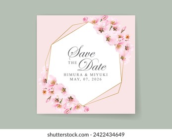 plantilla de juego de tarjetas de invitación de boda con hermosa flor de cerezo