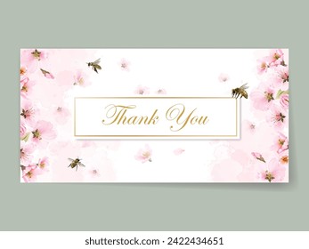 plantilla de juego de tarjetas de invitación de boda con hermosa flor de cerezo