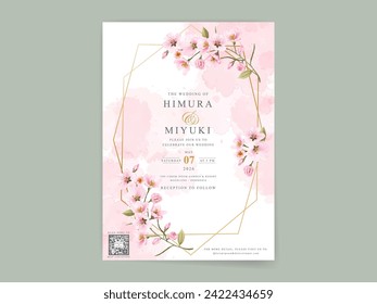 wedding invitation card set template with beautiful cherry blossom