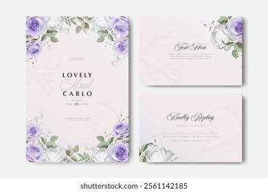wedding invitation card set template with beautiful roses flower design