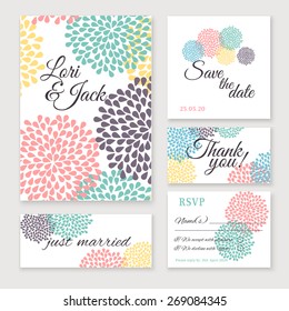 Wedding Invitation Card Set. Thank You, Save The Date, RSVP, Just Married.