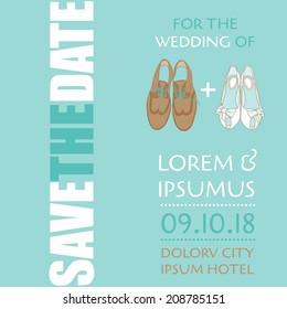 Wedding Invitation Card. with Shoes. Save the Date in vector