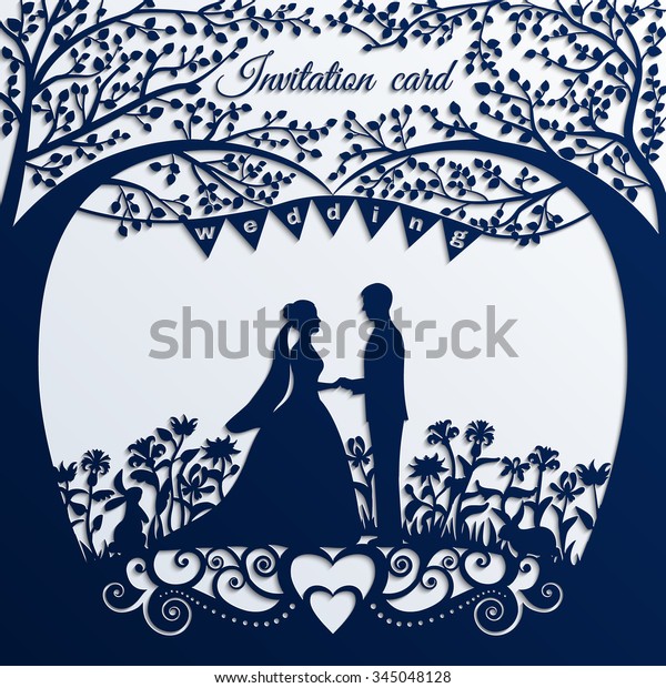 Wedding Invitation Card Silhouette Bride Groom Stock Vector Royalty Free