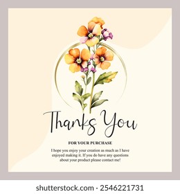 Wedding invitation card with simple orange flower