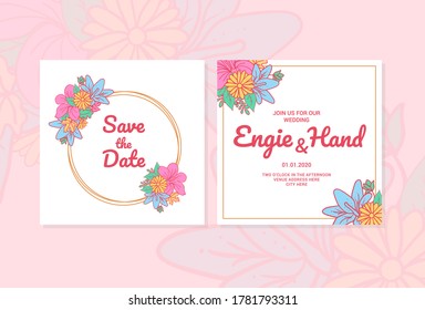 Wedding Invitation Card with sketch Beautiful Flowers and Leaves