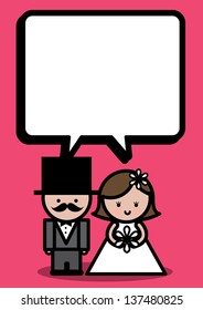 wedding invitation card speech bubble comic style vector/illustration