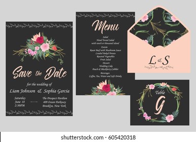 Wedding invitation card suite.
