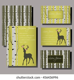wedding invitation card suite with birch tree and deer Templates