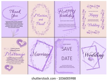 Wedding invitation card suite with crocus flower. Design vector illustration set border background vintage template. Elegant frame retro save the date greeting celebration anniversary decoration.