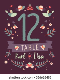 Wedding invitation card suite with daisy flower Templates Wedding set. RSVP card. Flower and bird vector illustration. Table numbers wedding card.