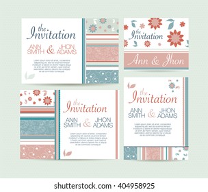 Wedding invitation card suite with daisy flower. Retro hipster style. Pantone colors. Natural and simple. Templates easy to edit.