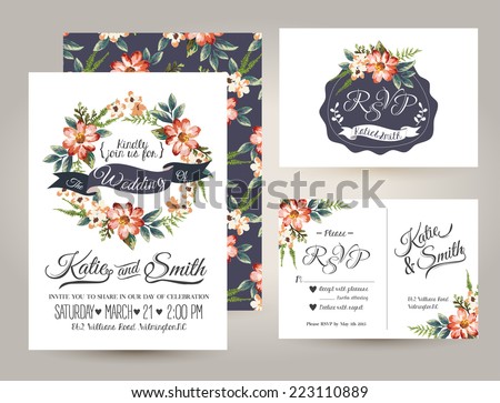 wedding invitation card suite with daisy flower Templates