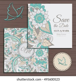Wedding invitation card suite with flower Templates.Vector Illustration