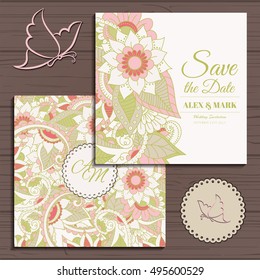 Wedding invitation card suite with flower Templates.Vector Illustration
