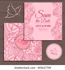 Wedding invitation card suite with flower Templates.Vector Illustration
