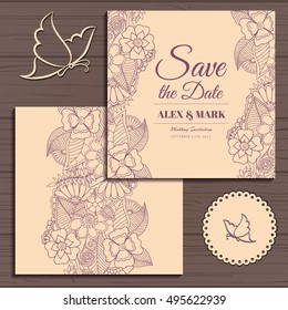 Wedding invitation card suite with flower Templates.Vector Illustration