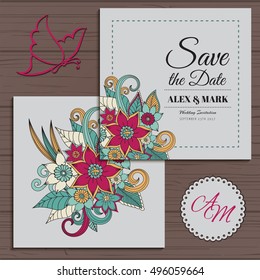 Wedding invitation card suite with flower Templates.Vector Illustration