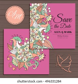 Wedding invitation card suite with flower Templates.Vector Illustration