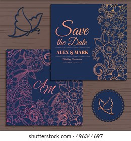 Wedding invitation card suite with flower Templates.Vector Illustration