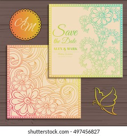 Wedding invitation card suite with flower Templates.Vector Illustration