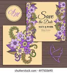 Wedding invitation card suite with flower Templates.Vector Illustration