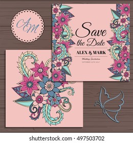 Wedding invitation card suite with flower Templates.Vector Illustration