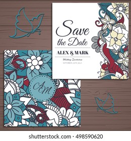 Wedding invitation card suite with flower Templates.Vector Illustration
