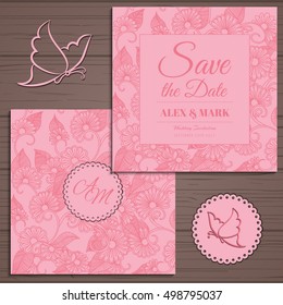 Wedding invitation card suite with flower Templates.Vector Illustration