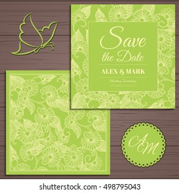 Wedding invitation card suite with flower Templates.Vector Illustration