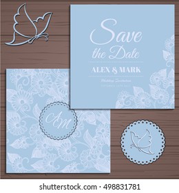 Wedding invitation card suite with flower Templates.Vector Illustration