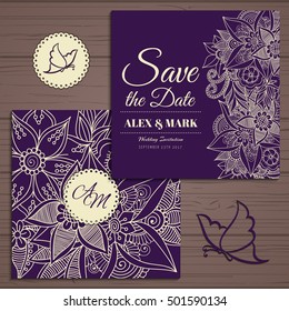 Wedding invitation card suite with flower Templates.Vector Illustration