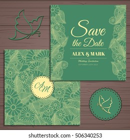 Wedding invitation card suite with flower Templates.Vector Illustration