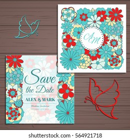 Wedding invitation card suite with flower Templates.Vector Illustration 