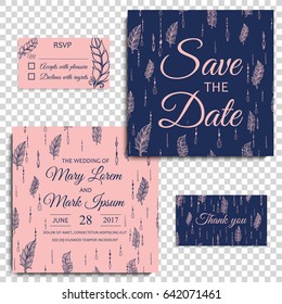 Wedding invitation card suite with flower Templates.Vector Illustration 