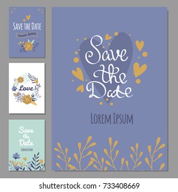 Wedding invitation card suite with flower templates day handmade lettering print layout design vector illustration