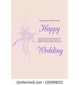 Wedding invitation card suite with flowers. Design vector illustration set border background vintage template. Elegant frame retro save the date greeting celebration anniversary decoration.