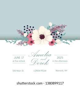 Wedding invitation card suite with flowers. Template. Vector Illustration