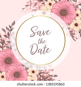 Wedding invitation card suite with flowers. Template. Vector Illustration