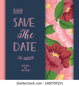 Wedding invitation card suite with flowers. Template. Vector Illustration